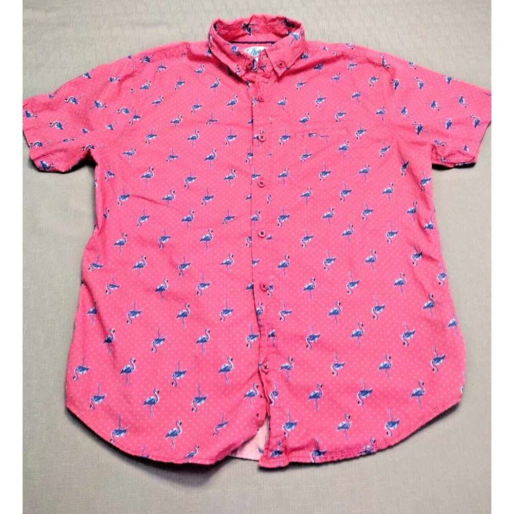 FRESH PRINTS OF BEL-AIR MEN'S BUTTON DOWN FLAMINGO PATTERN SHIRT PINK SIZE LARGE